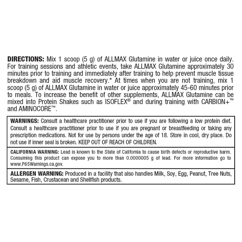 [Australia] - ALLMAX Nutrition L - Glutamine Powder, Muscle Recovery Formula, Gluten Free, Vegan, 400 Grams 400g 