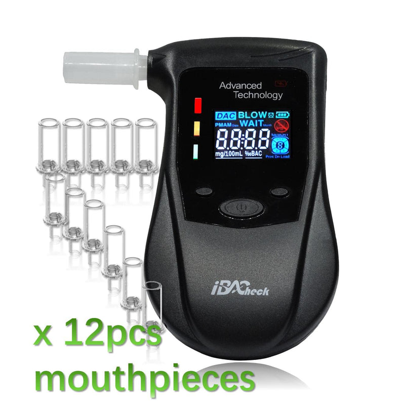 Breathalyzer Rechargeable Battery & pre-Alert Function, 10 Memories Plus 12pcs Mouthpieces & can Last 200 Tests After Fully Charged. 4 Default Unit Setting (4 Color Display) multicoloured