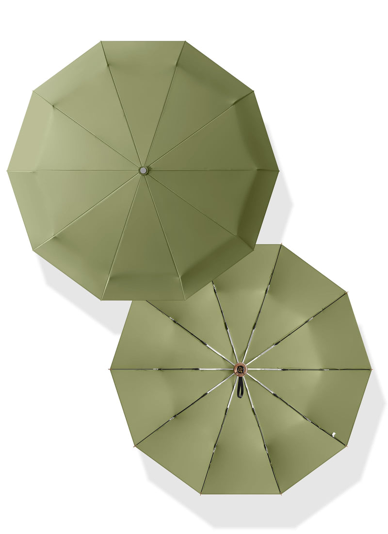 Rain Cats Large 45/50 Inch Umbrellas for rain Strong10 Ribs Fiberglass Umbrella Windproof Wabig Compact Automatic portable Folding Travel Thick Fabric Wood handle A-Olive 41 inches in diameter