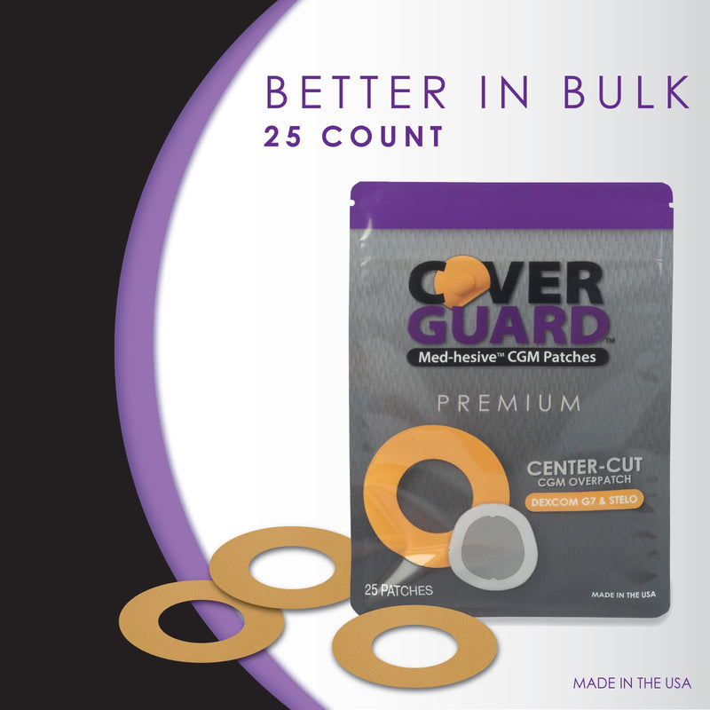 [Australia] - CGM Overpatch | Dexcom G7, Stelo | Tan Center-Cut Design| 25-Count | Waterproof Adhesive | Anti-Fray | Easy Application & Removal | Made in USA | Sensor Protection 