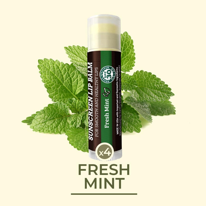 Earth's Daughter Sunscreen Lip Balm SPF 30 - Fresh Mint 4-Pack | Made With Organic Beeswax, Coconut Oil, Cocoa Butter, Vitamin E, Paraben Free, Non-GMO, Petroleum-Free, Cruelty-Free, Stick SPF 30 Fresh Mint 4-Pack