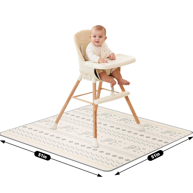 [Australia] - Baby Splat Mat for Under High Chair 51 x 51 Inch Waterproof and Washable Splash Mat Anti-Slip Floor Protector Under Highchair Mess Prevention (51" x 51", Beige Geometry) 51" x 51" 