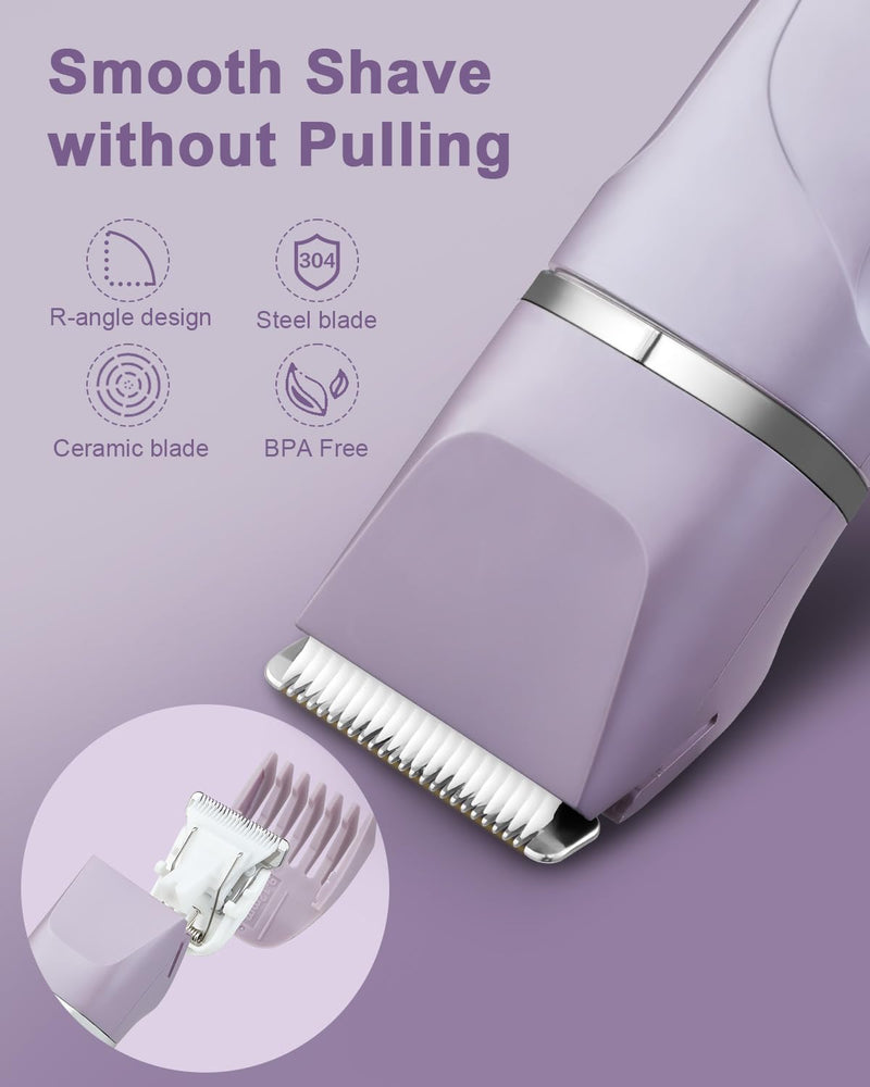 [Australia] - Intimate razor for women, 3-in-1 women's electric razor for body, pubic and nose, women's electric razor, rechargeable razor for women's intimate area, with USB charging station, IPX7 waterproof purple 