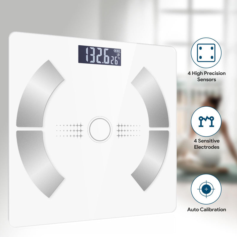 [Australia] - Accurate LED Display Bathroom Scale with Mobile App for Body Composition Analysis, Smart Digital Body Fat Scale (White) White 