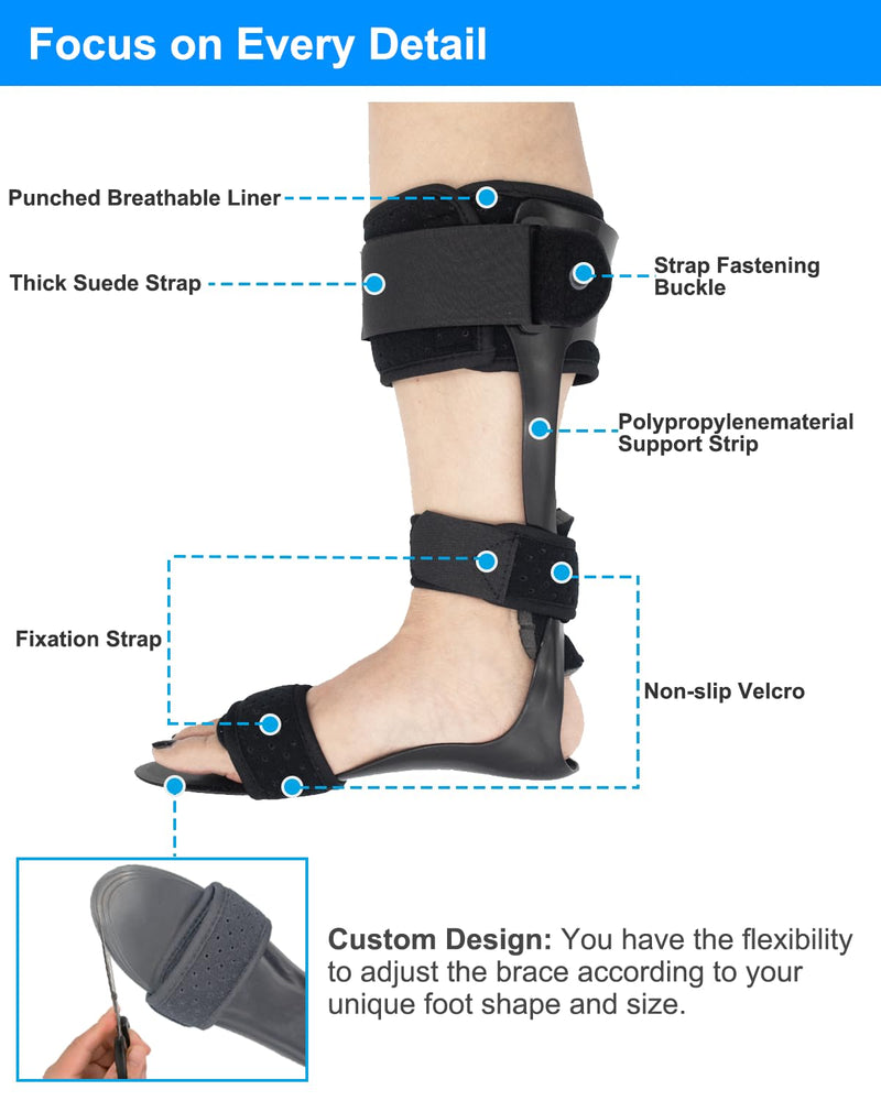 AFO Drop Foot Brace, Medical Ankle Foot Orthosis Support Foot Drop Postural Correction Brace (Left, X-Large) Left