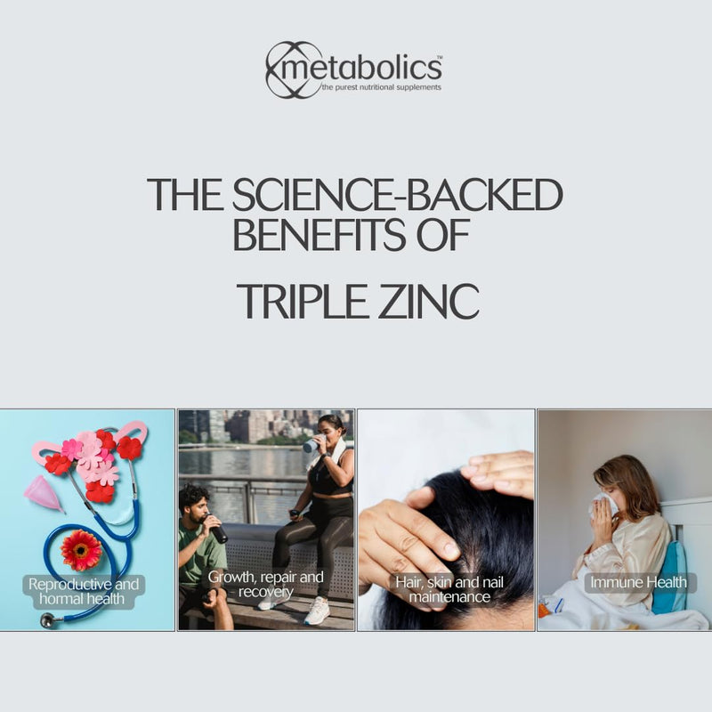 Triple Zinc Complex by Metabolics | Supporting A Healthy Immune System | Zinc Supplement Containing Zinc Picolinate, Zinc Citrate & Zinc Sulfate | 26.5mg Per Capsule — Additive Free