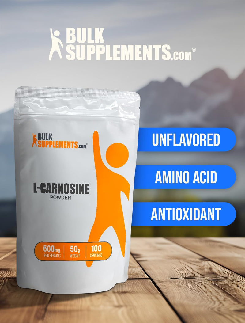 BulkSupplements.com L-Carnosine Powder - Carnosine Supplement, Carnosine 500mg - Amino Acid Supplement, Gluten Free, 500mg per Serving, 50g (1.8 oz) (Pack of 1) 100 Servings (Pack of 1)