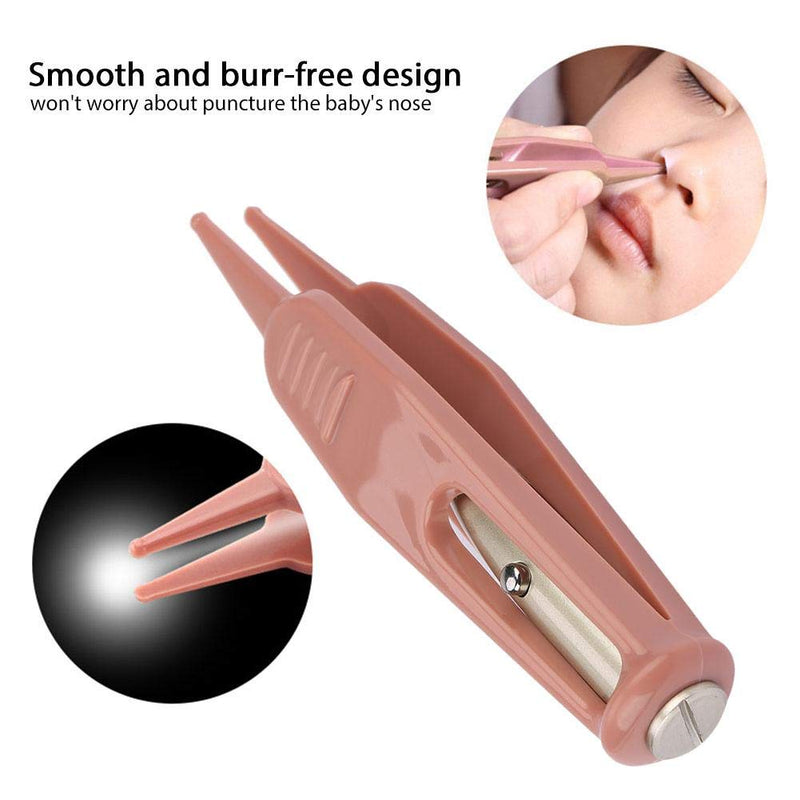 [Australia] - Baby Nose Cleaning Tweezers, Round-Head Baby Ear Nose Navel Cleaner Clip Tool with LED Light, Plastic Plier for Toddler 