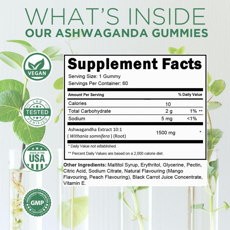 [Australia] - Ashwagandha 3,000mgs Gummy | Extra Strength | KSM-77+ High Potency, 10% Withanolide | Delicious Peach Mango | 60 Count | Ayurvedic Supplement | Vegan, Non-GMO, Gluten-Free & Gelatin-Free 90 Count (Pack of 1) 
