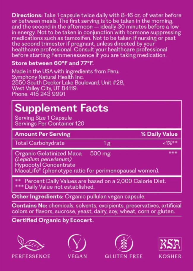 [Australia] - Femmenessence¬Æ MacaLife¬Æ ‚Äì Clinically Proven Perimenopausal Supplement for Natural Hormone Balance, Symptom Relief, Heart & Mood Support, Without Added Hormones (120 Capsules, 60 Day Supply) 120 