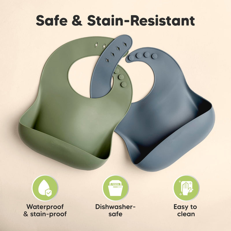[Australia] - KeaBabies 2-Pack Silicone Bibs For Babies, Silicone Baby Bibs for Eating, Food-Grade Pure Silicone Bib, Toddler Bibs, Waterproof Bibs, Feeding Bibs, Silicon Bibs for Toddlers, Boys, Girls (Slate) Slate 