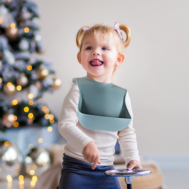 [Australia] - Silicone Baby Bibs for Babies & Toddlers Set of 3, BPA Free Unisex Soft Adjustable Fit Waterproof Feeding Bibs 