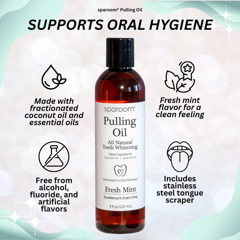 SpaRoom Oil Pulling for Teeth and Gums – Coconut Oil Pulling for Teeth with Tongue Scraper, Fresh Mint Flavor, Natural Mouthwash Alternative for Gum Health, Oral Hygiene, and Breath Support, 8 fl oz 1-pack