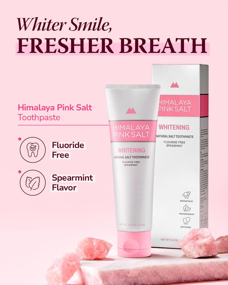 [Australia] - HIMALAYA PINKSALT Natural Whitening Toothpaste - Fluoride Free, Natural Toothpaste for Teeth Whitening, Gum Health Care, Plaque Remover - Spearmint Flavor, 3.9 oz (4 Packs) 3.9 Ounce (Pack of 4) 