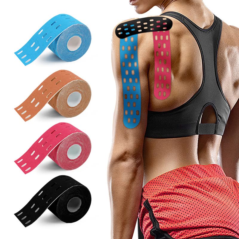 RooRuns Kinesiology Tape, (1 Roll) Original Cotton Elastic Premium Athletic Tape, Hypoallergenic and Waterproof K Tape for Muscle Pain Relief and Joint Support Blue