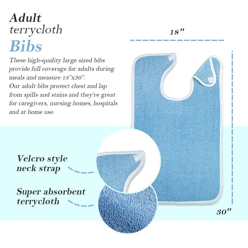[Australia] - Avalon Towels Adult Bibs For Women & Adult Bibs for Men - Terry Cloth Adult Bibs for Eating, Bibs for Adults Senior Citizens Pack of 4 Blue 