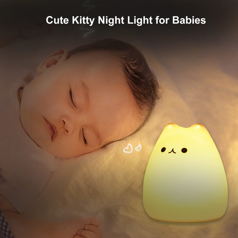 [Australia] - ZKLiLi Cat Night Light, Cute Cat Nursery Lights USB Rechargeable Cat Lamp Nightlight Birthday Christmas Gift with Warm White and 7-Color Breathing Modes for Kids Baby Children (Cat - Battery) Cat - Battery 