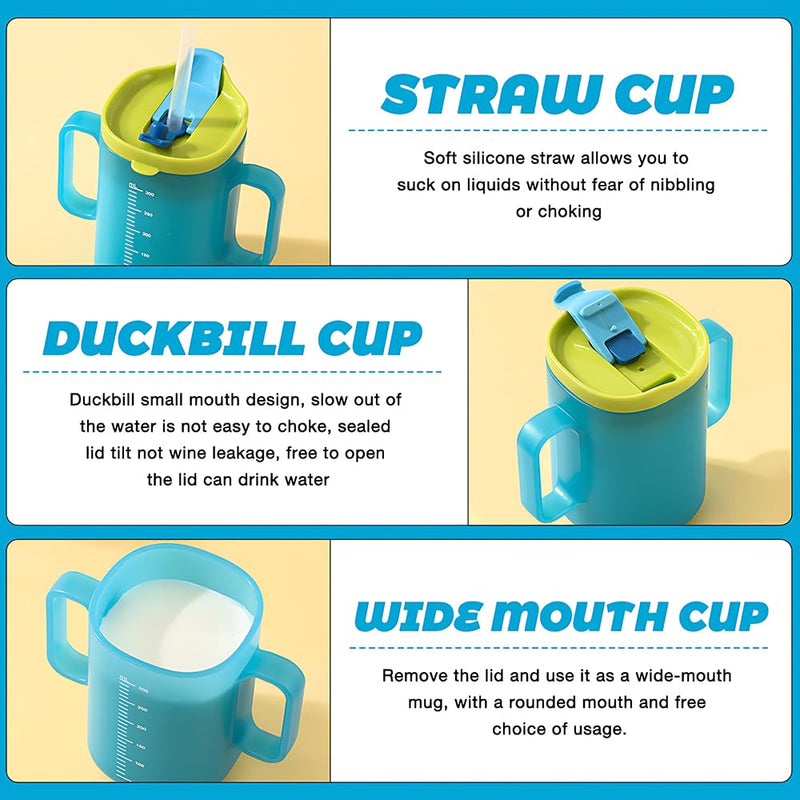 2 PCS Elderly Spill Proof Cups, 280 ml Unspillable Cup with 2 Handles, Elderly Drinking Cup, Feeding Cup Drinking Cup with Lid and Straw, Adult Sippy Cups for The Elderly Non Spill (Blue) Blue(2pcs)