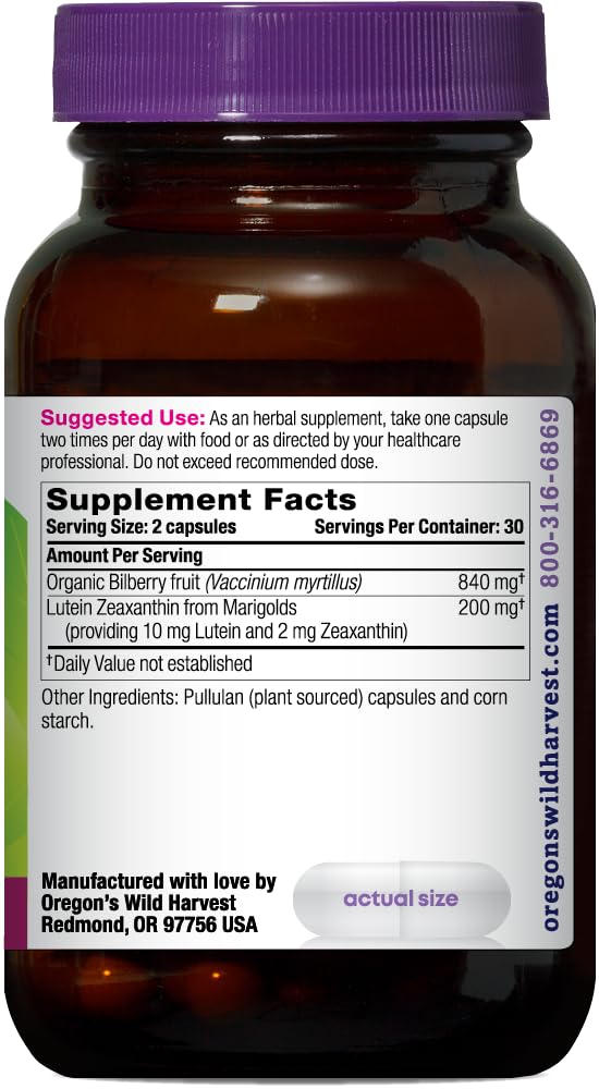 Oregon's Wild Harvest Eyes Love Lutein™ Capsules, Non-GMO Organic Herbal Supplements, 60 Count