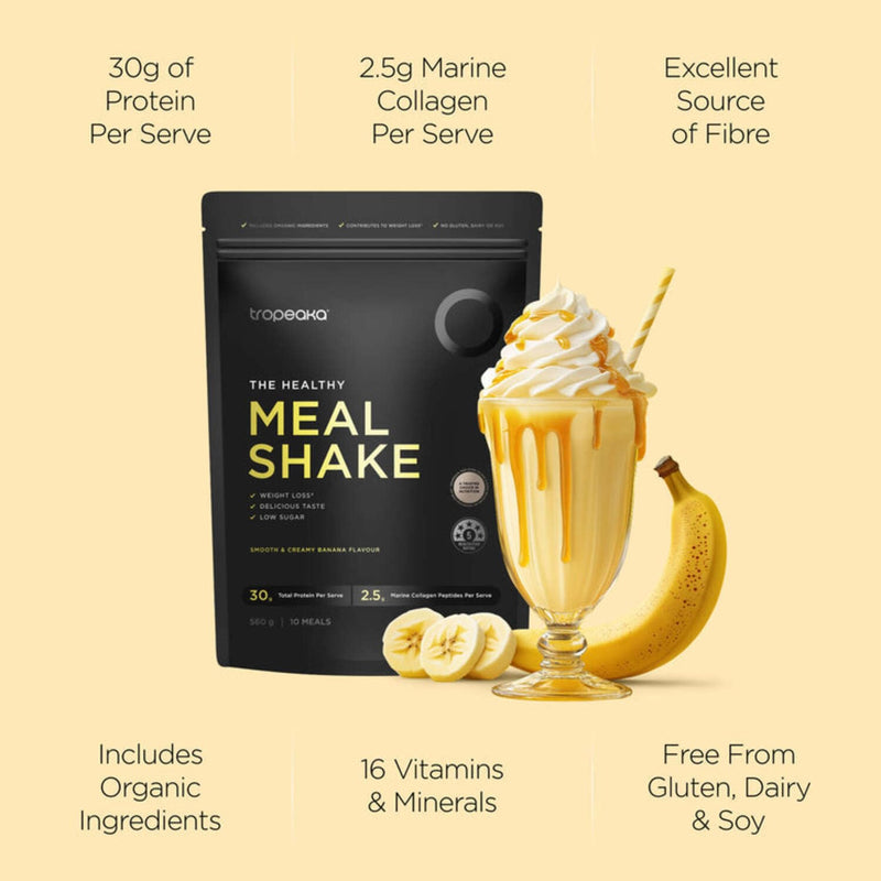 Tropeaka The Healthy Meal Shake - Creamy Banana - Clean Meal Replacement Powder with 30g Protein, Fiber, Collagen, Vitamins & Minerals - Gluten Free, Dairy Free - 19.7oz (10 Servings)