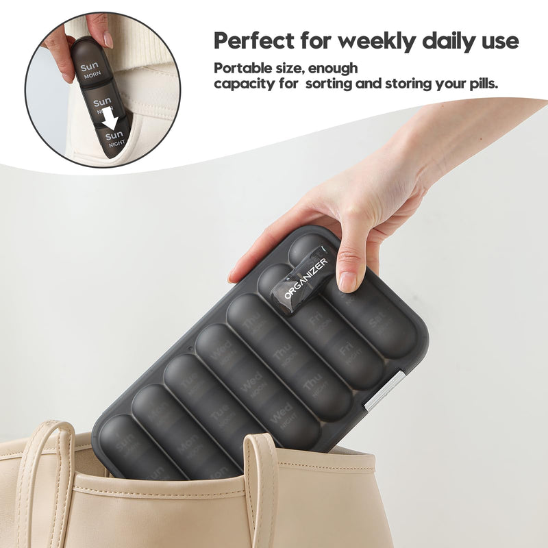 Pill Organizer 3 Times a Day - Pill Box 7 Day, Large Weekly Medicine Pill Organizer for Travel with Removable Individual Containers, Ideal for Vitamins, Supplements, Medicine (Black, 21 Slot) Black 21 Count (Pack of 1)