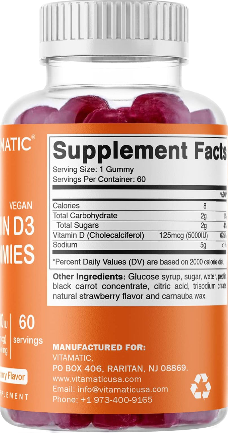 Vitamatic Magnesium & Vitamin D3 Gummies Combo - 60 Vegan Count Each