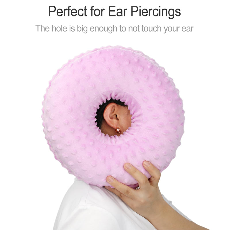 [Australia] - Ear Piercing Pillows with Washable Covers for Side Sleepping with an Holes Full Open Zipper CNH Pressure Sore Relief O-Shaped Cartilage Support Protector Cushion Minky Dot Lavender 