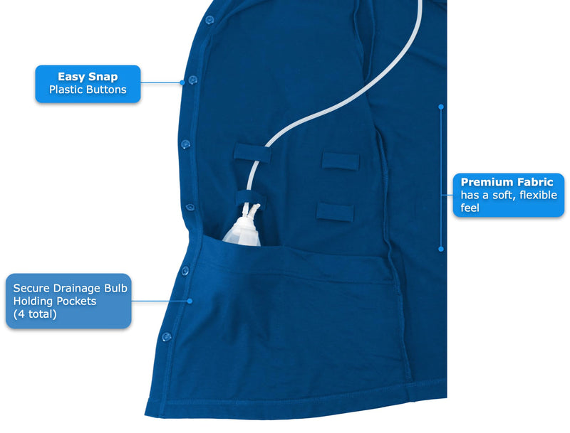 [Australia] - Mastectomy Recovery Shirt with Drain Pockets X-Large Blue 