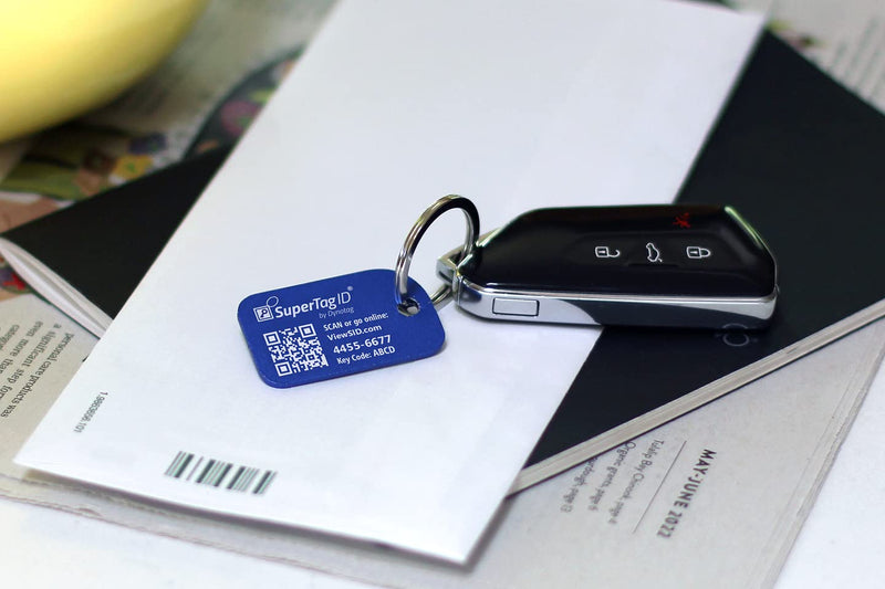 Dynotag® Sentry Series Solid Metal Web Enabled Smart Luggage ID Tag + Keychain Tag (Blue Bundle)