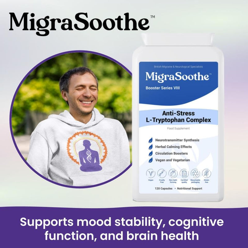 L-Tryptophan Complex Booster Series VIII – Anti-Stress Formula for Migraine Calm and Relaxation – 120 Vegan Capsules (120)