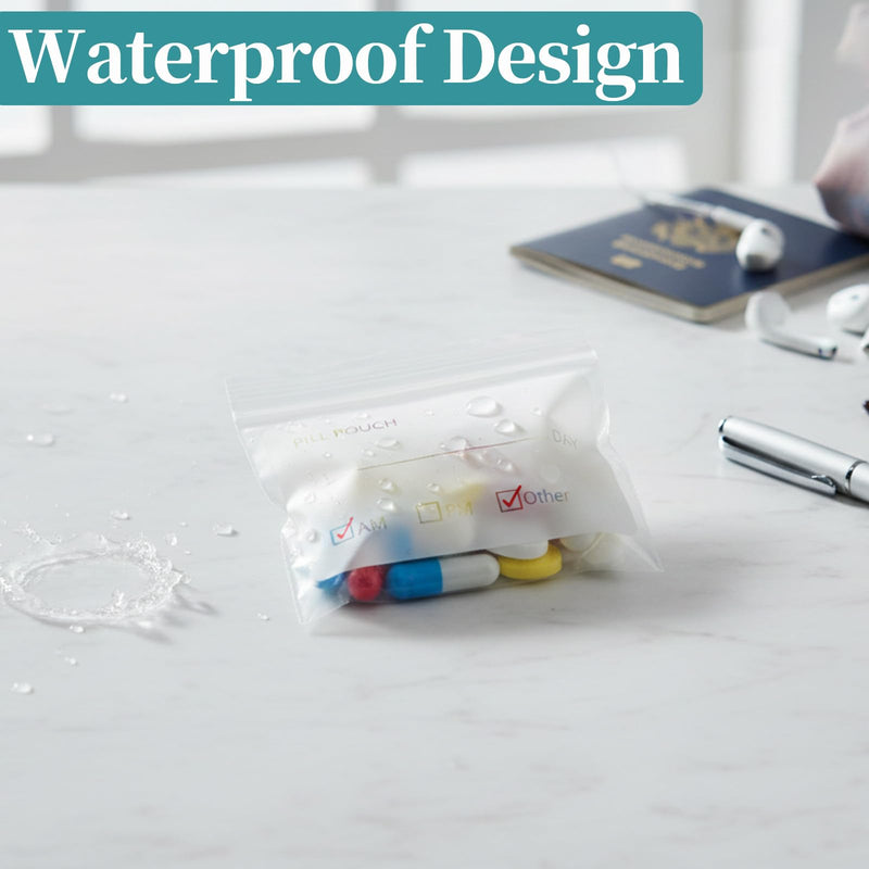 Reusable Pill Bags and Pill Pouches Medicine Bag with Secure Zipper Seal, Clear Label Space, Moisture Resistant Pill Packets for Travel, Portable Storage for Vitamins, Supplements, and Daily Doses