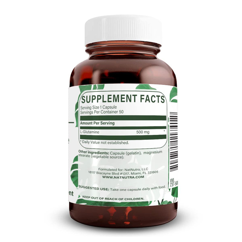 Natural Nutra L-Glutamine Supplements, 500 mg, 50 Capsules | Helps to Promote Optimal Brain Functioning, Supports Digestive Functioning, Improves Muscle Health & Boosts Memory & Focus