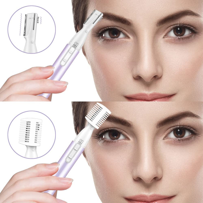 Upgraded Eyebrow Trimmer, Precision Electric Eyebrow Razor for Women Battery-Operated Facial Hair Remover with Comb No Pulling Sensation Painless for Face Chin Neck, Upper-Lip, Peach-Fuzz Violet Mist Purple