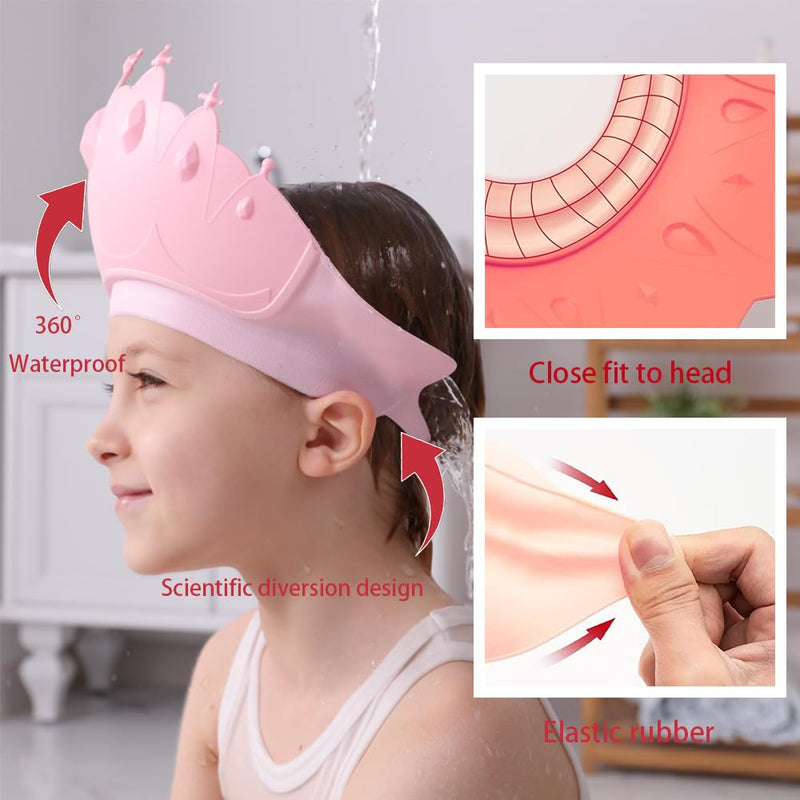 [Australia] - Baby Shower Cap Shield, Baby bath set shower cap, Visor Hat for Eye and Ear Protection for 0-9 Years Old Children,Cute Crown Shape Makes the Baby Bath More Fun (Pink) Pink 