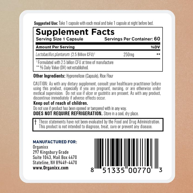 Organixx ProBiotixx+ Probiotic, 2.5B CFU Digestive Gut Health, 60cp | 2.5 billion CFU shelf-stable probiotics, supports digestive health, gut microbiome balance & immune function