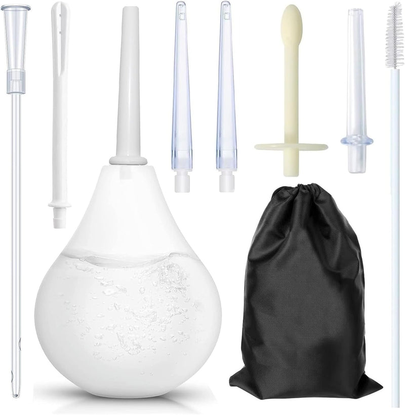 [Australia] - Clear Enema Bulb Kit - 7 oz Anal Douche with 1 Hygienic Stainless Steel Tip and 2 Rubber Comfort Leak Proof Tips - for Water or Coffee Colon Cleansing, Detox and Constipation 