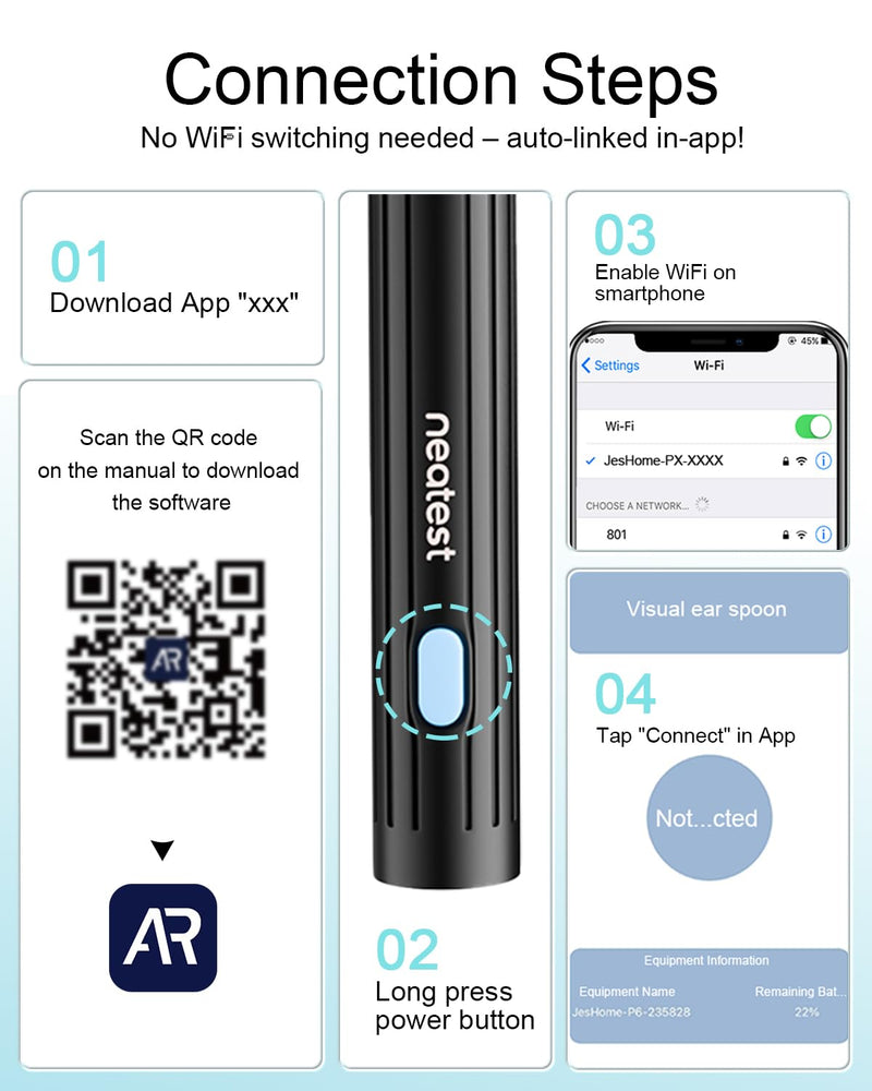 [Australia] - Ear Wax Removal Tool 8 PCS Ear Cleaner with Camera Rechargeable Earwax Removal Kit with 5 Ear Spoon Smart Ear Cleaner for iOS and Android(Black) 
