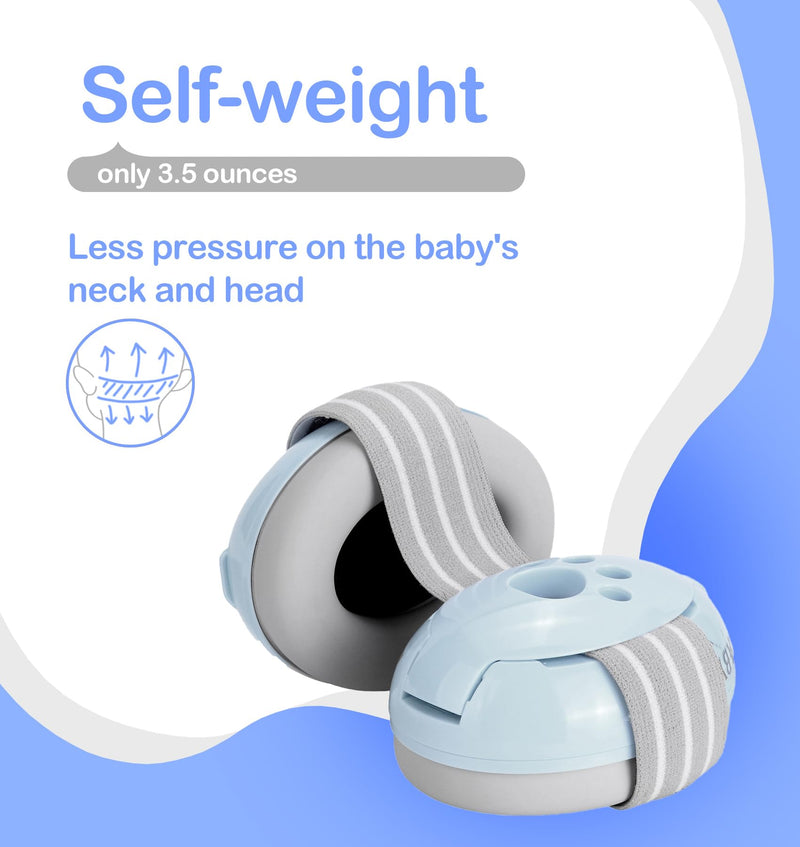 [Australia] - HZ001 Baby Hearing Protection - CE & CPC Certified for Babies up to 36 Months - with Replacement Headband Baby Earmuffs Ear Protection for Airplane, Firework Show - Pale Blue Light Blue 