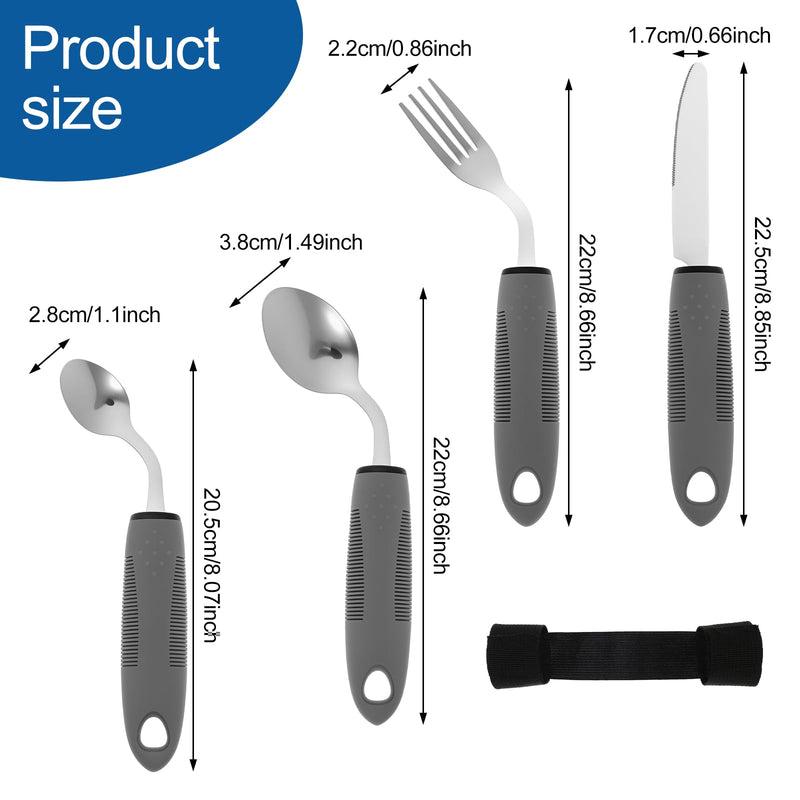 4-Piece Adaptive Utensils Set 42° Angled Disabled Cutlery for Adults, Parkinsons Eating Aid Stainless Steel Knife Fork Spoon with Easy Grip Handle for Hand Tremors Arthritis Elderly(Right-Hand) Right-hand