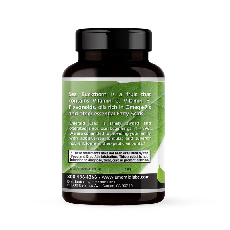 EMERALD LABS Sea Buckthorn, 60 Vegetable Capsules (30-Day Supply) | Dietary Supplement with Vitamins C, E & Omega 7, Supports Adrenal, Energy, Skin & Immune Health*