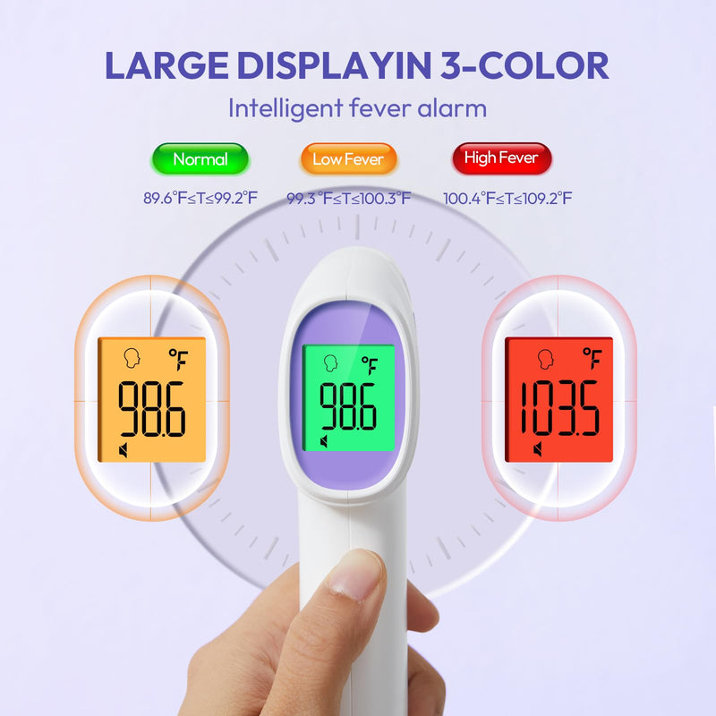 [Australia] - Forehead Thermometer for Adults, Kids & Babies, No-Touch Infrared Thermometer, Digital Thermometer with LCD Backlight Display, Fever Alarm and 1s Instant Reading - Purple 