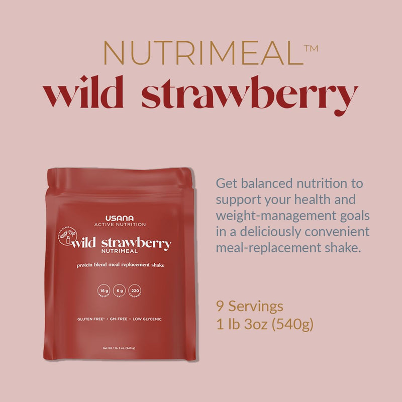 [Australia] - USANA Nutrimeal Meal Replacement Shake - Wild Strawberry - NON-GMO - Gluten Free - Low Glycemic - 540 Grams - 9 Servings 