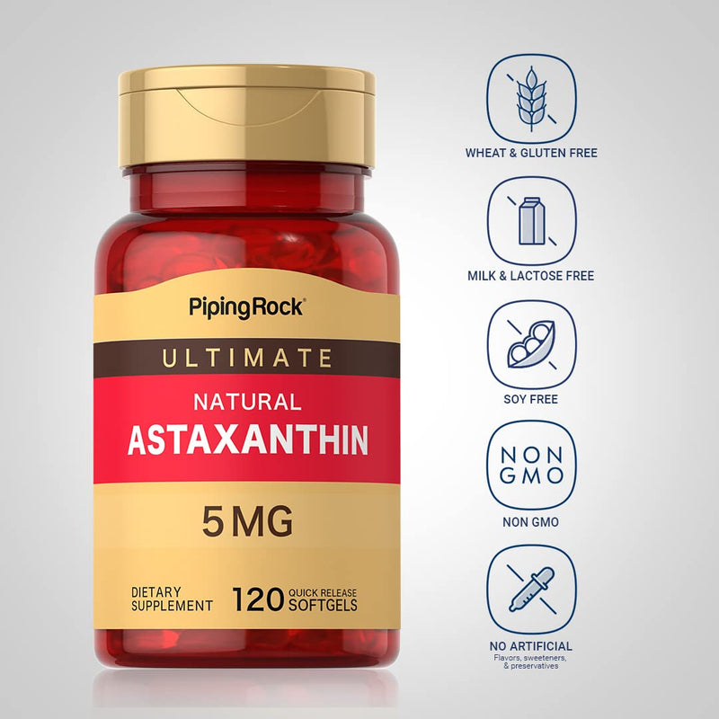[Australia] - Piping Rock Astaxanthin Supplements 5mg | 120 Softgels | Non-GMO, Gluten Free 
