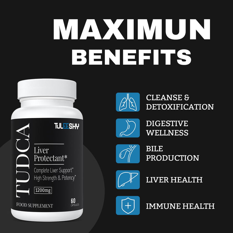 1200 mg TUDCA Supplement | 120 Capsules | Tauroursodeoxycholic Acid - TUDCA Bile Salts for Liver and Digestion, Non-Animal Formula 60 count (Pack of 2)