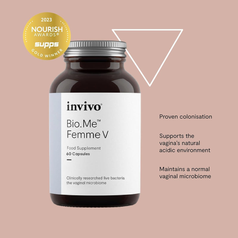Invivo Bio.Me Femme V - 3 Billion CFU Probiotic Capsule Supplement for Women - Vaginal Probiotic Supplement with 5 Unique Strains of Healthy Bacteria for Microbiome - 60 Capsules