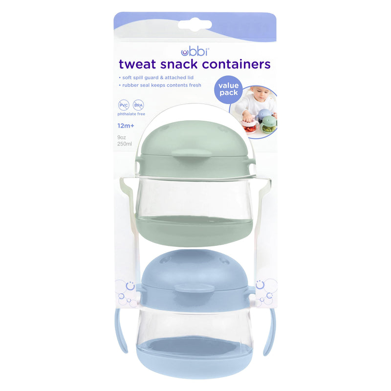 Ubbi Tweat No Spill Snack Container for Kids, BPA-Free Tritan, Toddler Snack Container, Sage & Blue Sage & Cloudy Blue Tweats