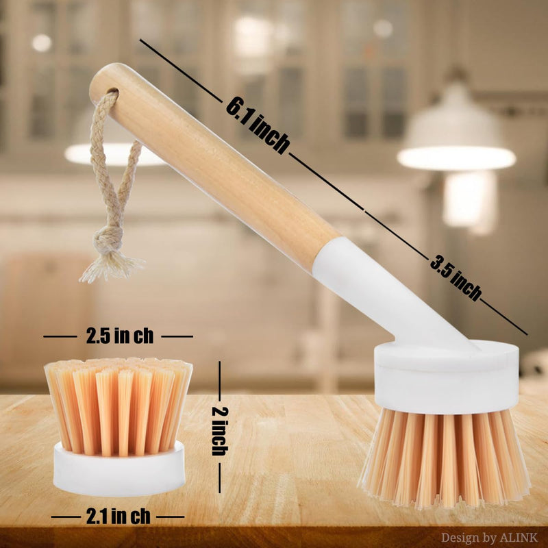 [Australia] - ALINK Dish Brush with Handle and 3 Replacement Heads, Pot and Pan Cleaning Scrub Brush for Kitchen, Sink, Stove, Cast Iron Scrubber Dish Brush with 3 Replacement Heads 