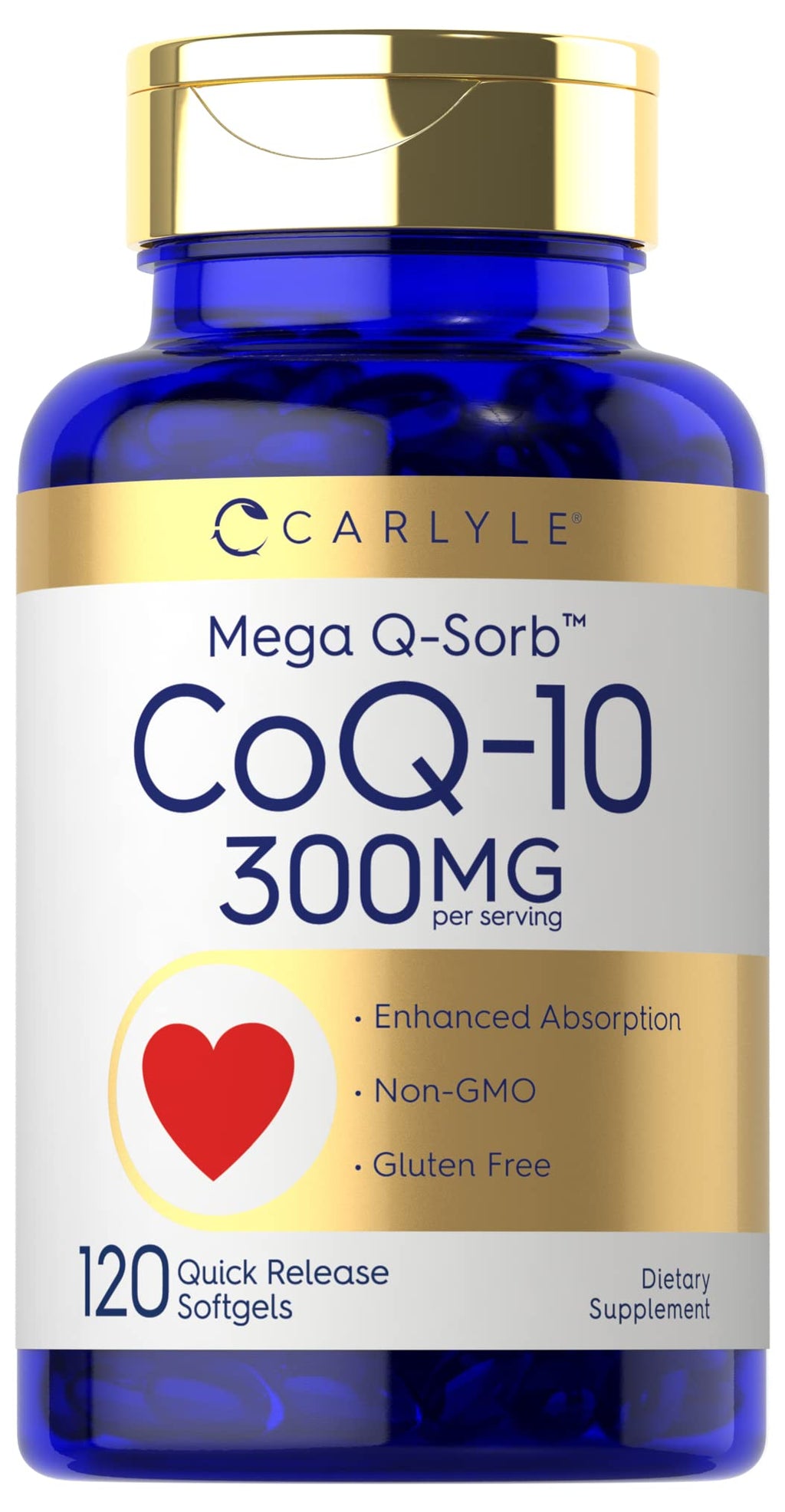 Carlyle CoQ10 300mg | 120 Softgels | Mega Q-Sorb Coenzyme Q-10 | with Black Pepper Extract | Non-GMO, Gluten Free 120 Count (Pack of 1)