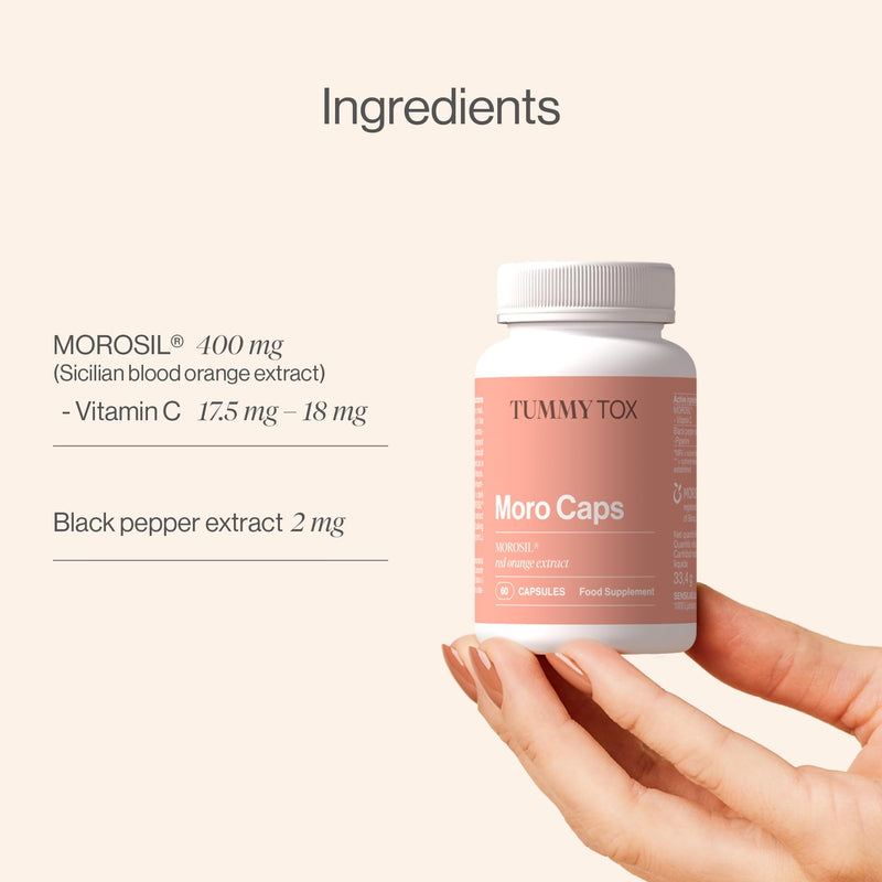 Morosil Capsules 400 mg, with Vitamin C Antioxidant and Black Pepper for Better Absorption, 120 Capsules, 1 per Day, Moro Caps by Tummy Tox Morosil 2x