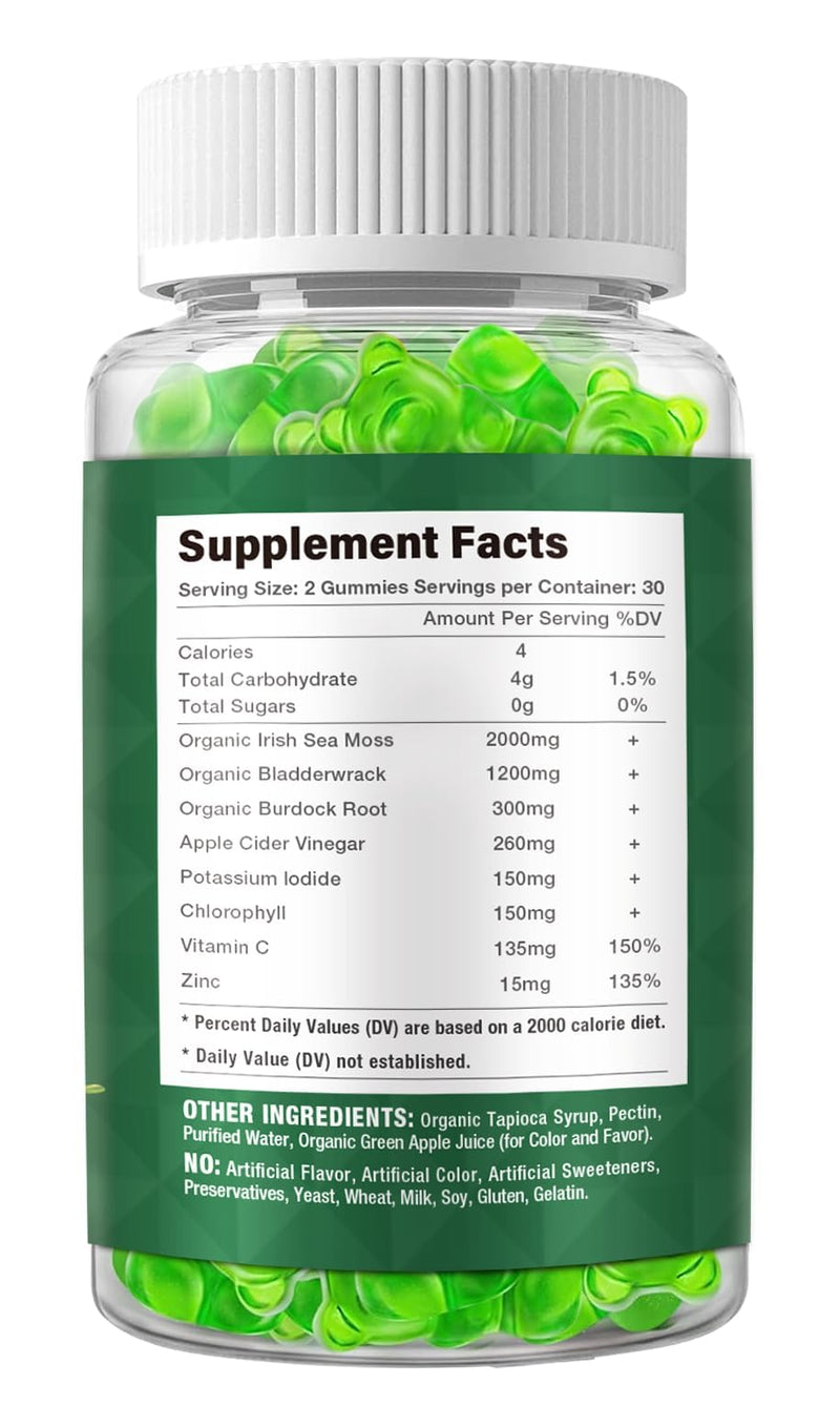 2 Pack Sea Moss Gummies - 120 Vegan Irish Moss Gummy Bears - Made with Natural & Organic Sea Moss Gel, Bladderwrack & Burdock Root - Seamoss Supplement for Energy, Immune Support 60 Count (Pack of 2)